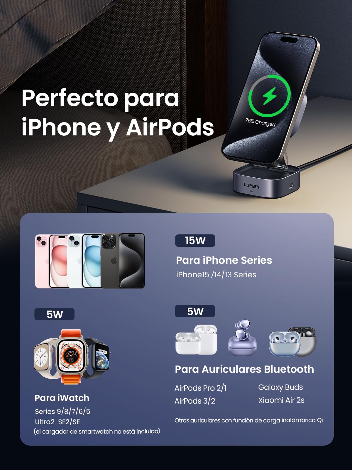 Foto 4 pulgar | Estación De Carga Ugreen 2 En 1 Qi2 Magnetic Para Iphone Y Airpods - Venta Internacional.