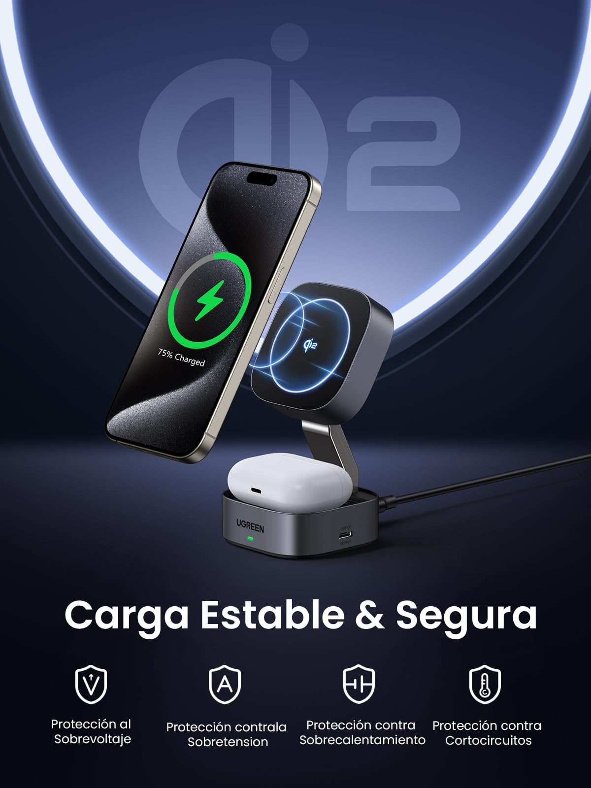 Foto 8 pulgar | Estación De Carga Ugreen 2 En 1 Qi2 Magnetic Para Iphone Y Airpods - Venta Internacional.