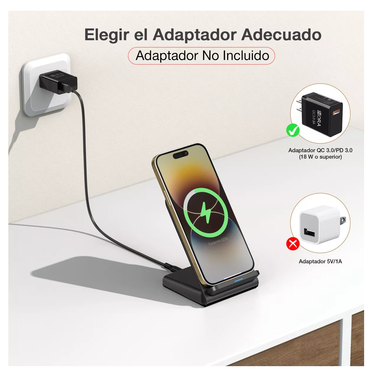 Foto 5 pulgar | Cargador Inalámbrico 15w, Soporte Del Celular, Para Iphone 11/12/13/14/15, Y Otros Dispositivos Negro