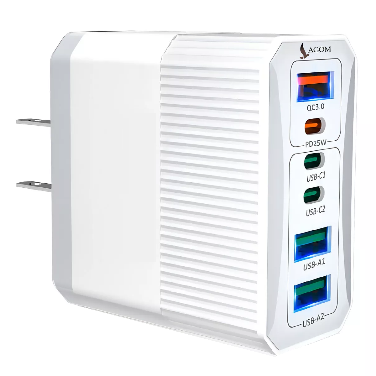 Cargador Usb Adaptador De 55w 6 Puertos  Cubo 3 Usb + 3 Tipo-c Eo Safe Imports Esi-14588 Blanco