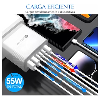 Foto 3 | Cargador Usb Adaptador De 55w 6 Puertos Cubo 3 Usb + 3 Tipo-c Eo Safe Imports Esi-14588 Blanco
