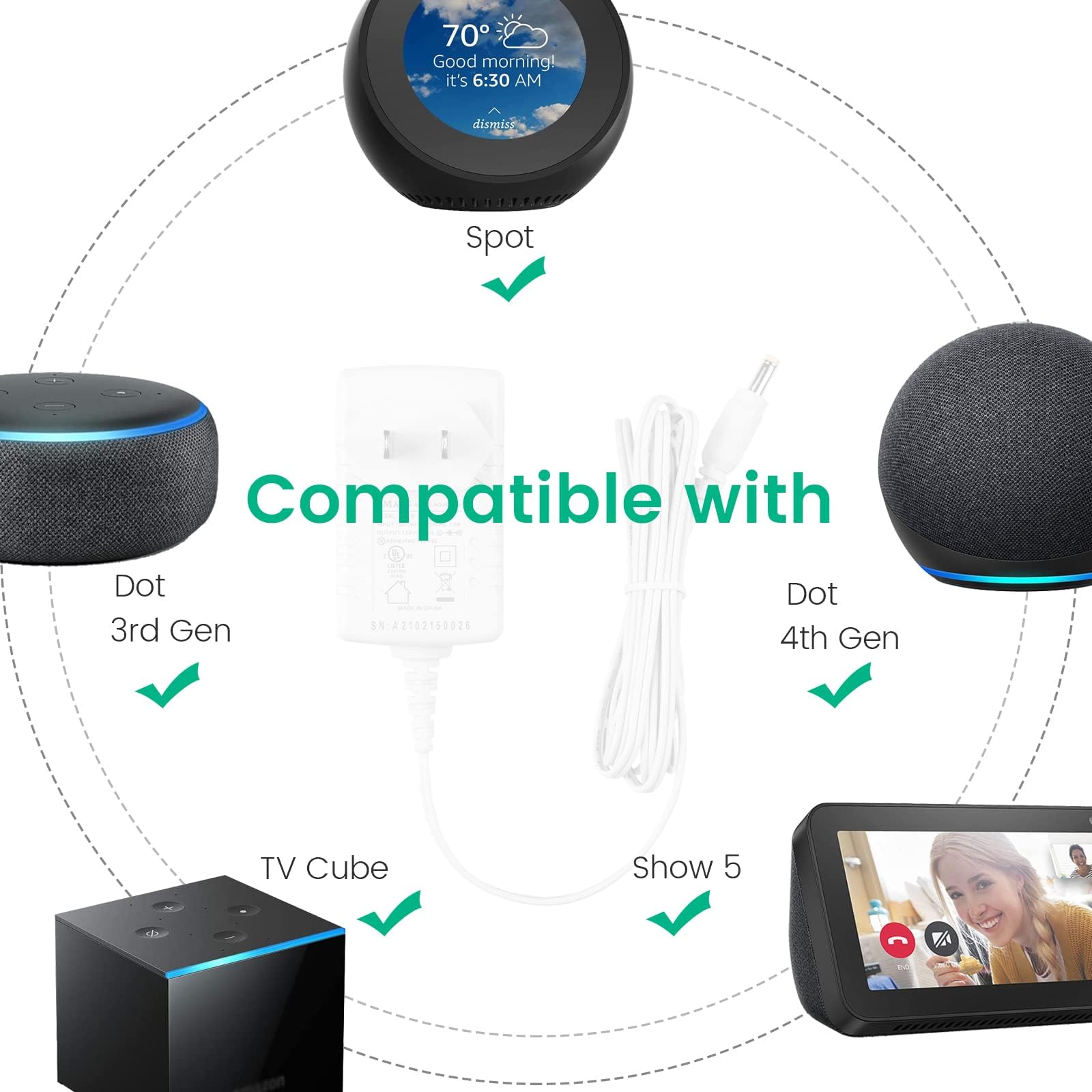 Foto 3 pulgar | Adaptador De Cargador Echo Dot De Repuesto Para Cable De Alimentación De 15 W Y 5 V Dc - Venta Internacional.