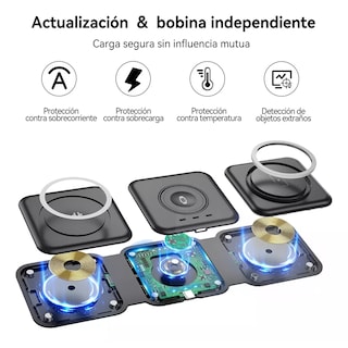 Foto 3 | Estaciones Cargador Inalambrico Magnética 3 En 1 Portátil Negro