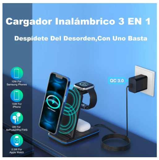 Foto 3 pulgar | Cargador Inalámbrico Wünd para iPhone/iWatch/AirPods Extraíble