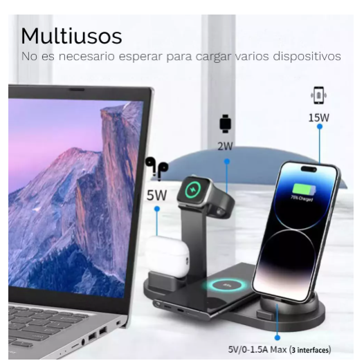 Foto 3 pulgar | 4 En 1 Cargador Inalambrico 15w Para Iphone/iwatch/airpods