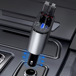 Foto 3 | 4 En 1 Cargador Retráctil De Coche De Carga Rápida De 100w Eo Safe Imports Esi-16176 Gris
