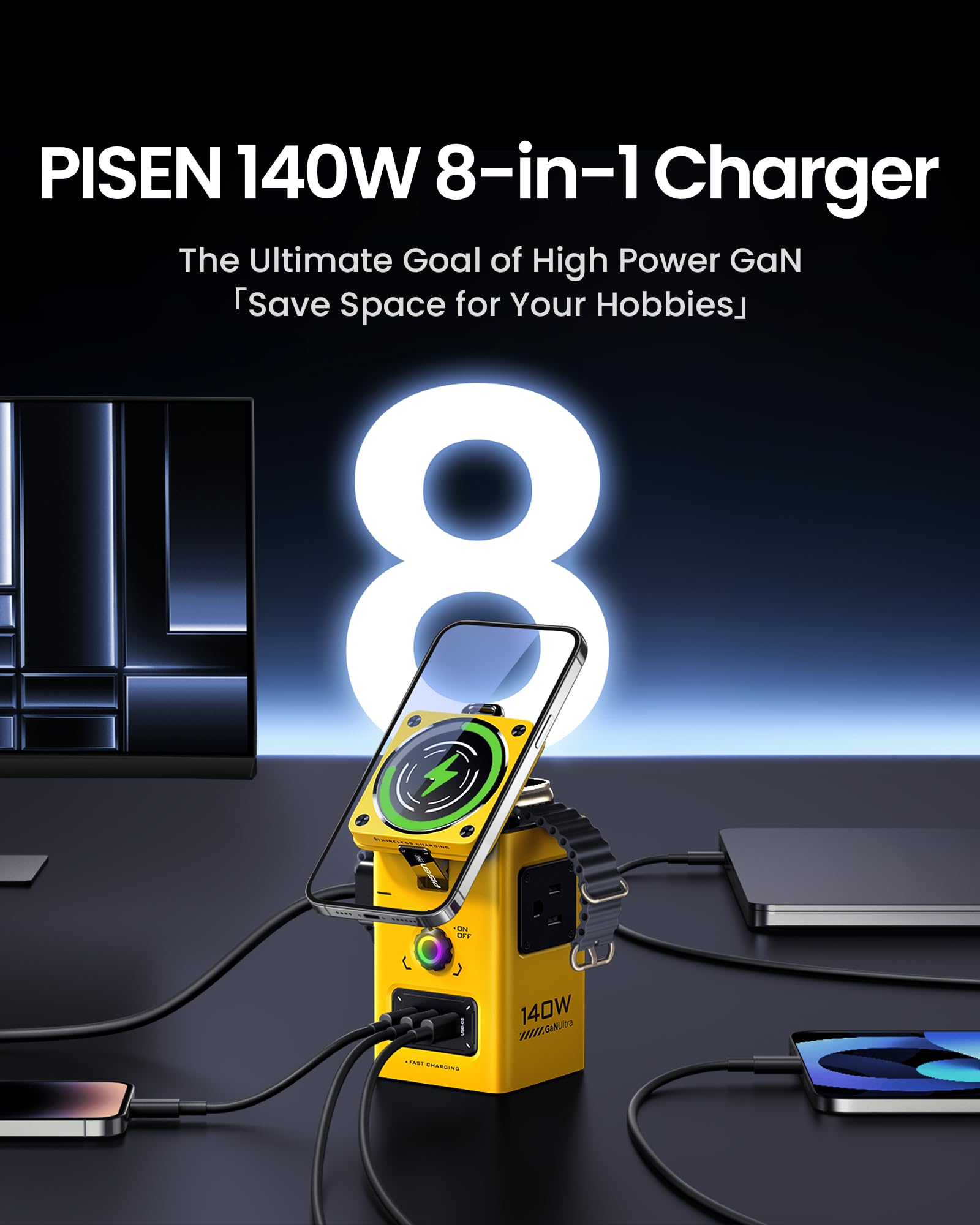 Foto 5 pulgar | Estación De Carga Pisen 8 En 1 Mag-safe De 140 W Para Iphone Y Reloj - Venta Internacional.