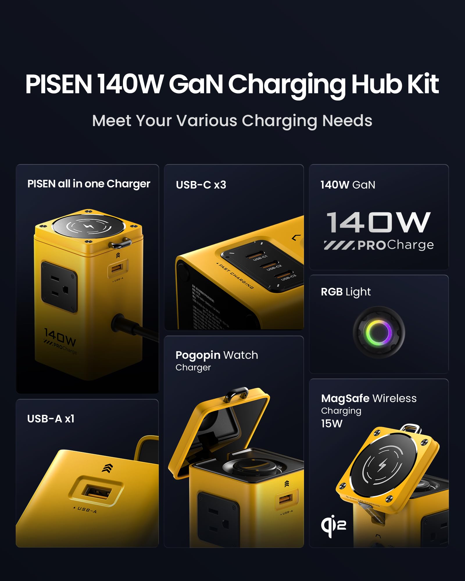 Foto 6 pulgar | Estación De Carga Pisen 8 En 1 Mag-safe De 140 W Para Iphone Y Reloj - Venta Internacional.
