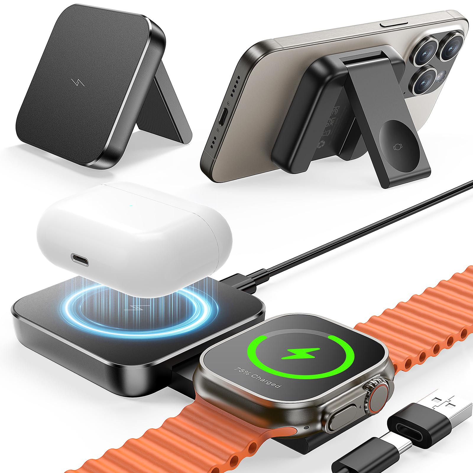 Foto 1 | Cargador De Soporte Inalámbrico Mokpr Magnetic 3 En 1 Para Iphone - Venta Internacional.