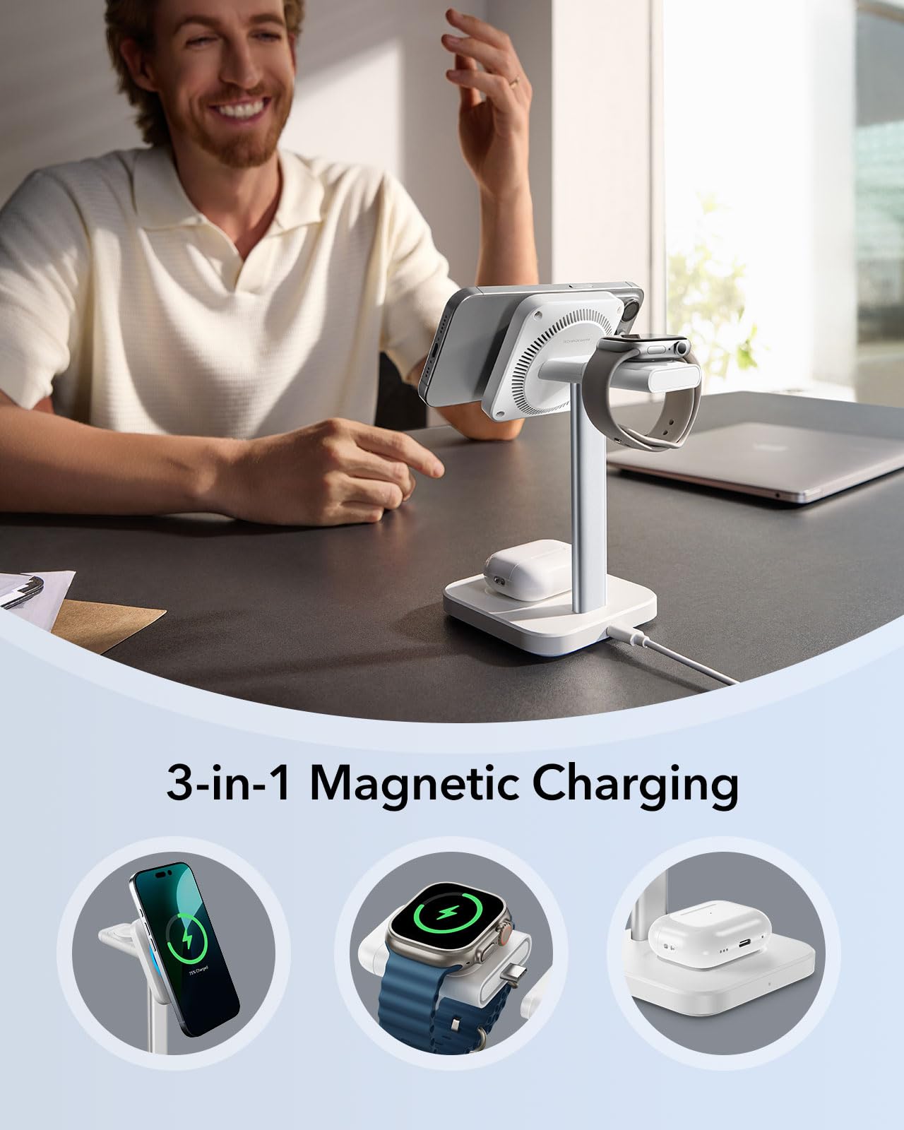 Foto 7 | Estación de Carga Inalámbrica ESR Qi2 3 en 1 para iPhone White - Venta Internacional