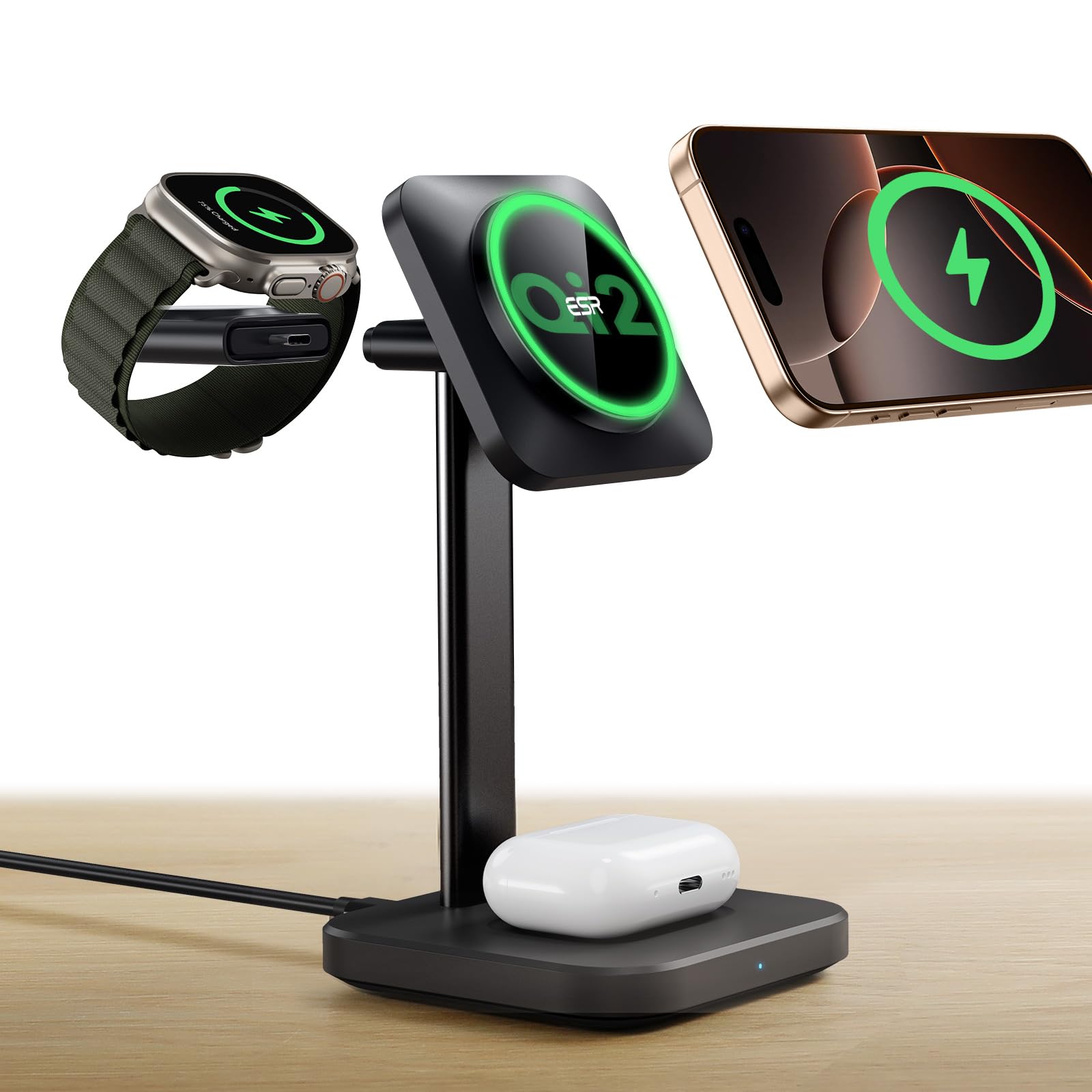 Estación de Carga Inalámbrica ESR Qi2 3 en 1 para Apple Black - Venta Internacional