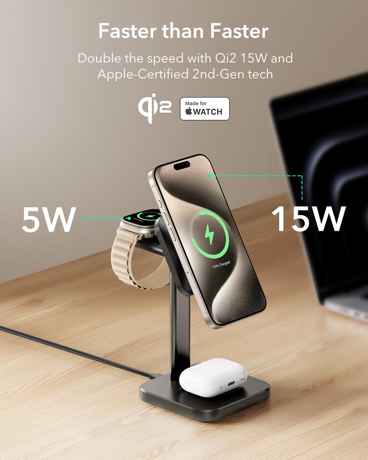 Foto 2 | Estación de Carga Inalámbrica ESR Qi2 3 en 1 para Apple Black - Venta Internacional