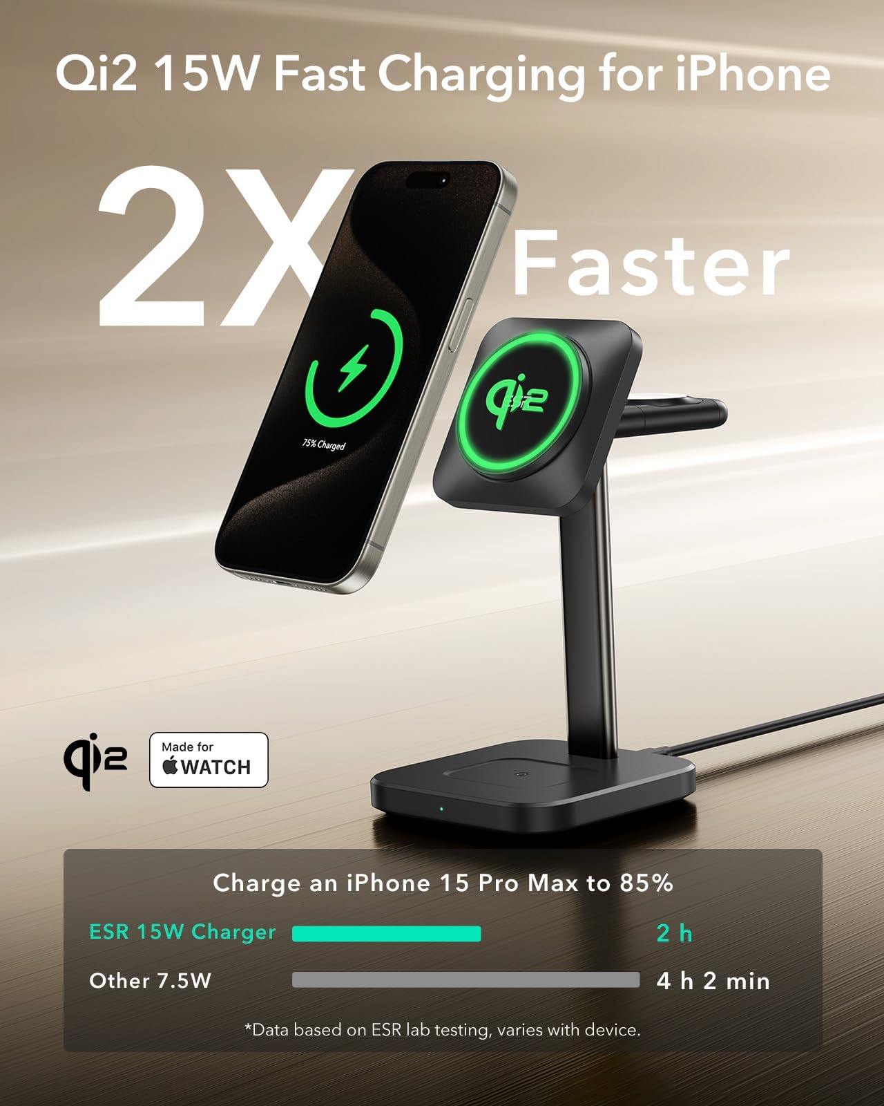 Foto 4 pulgar | Estación de Carga Inalámbrica ESR Qi2 3 en 1 para Apple Black - Venta Internacional