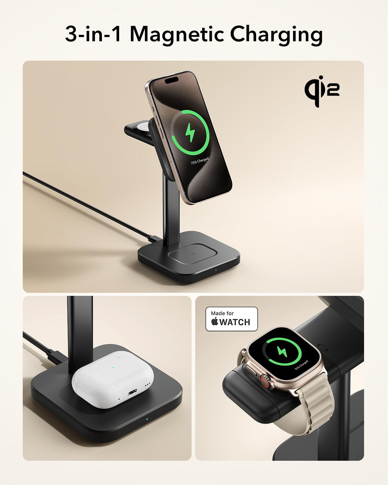 Foto 8 pulgar | Estación de Carga Inalámbrica ESR Qi2 3 en 1 para Apple Black - Venta Internacional