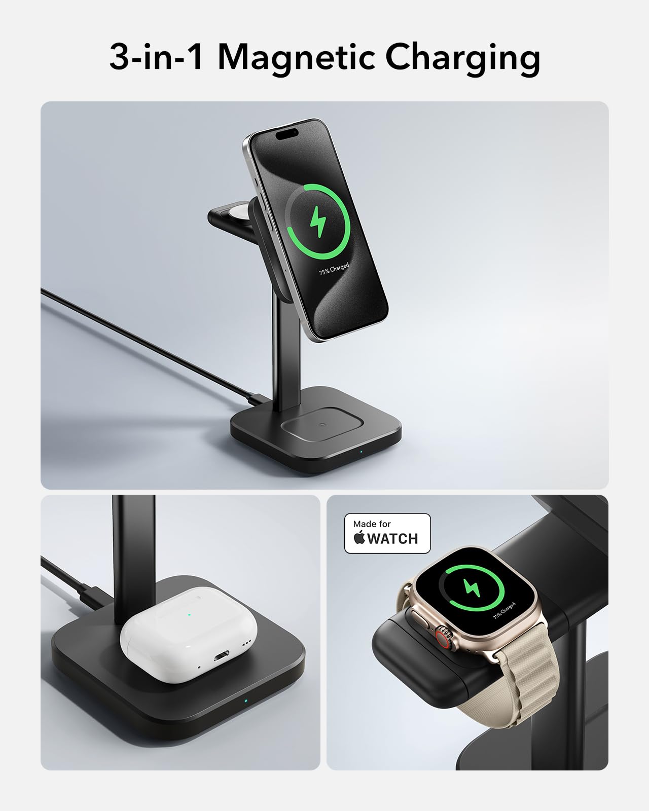 Foto 6 pulgar | Estación de Carga Inalámbrica ESR 3 en 1 para Apple Black - Venta Internacional