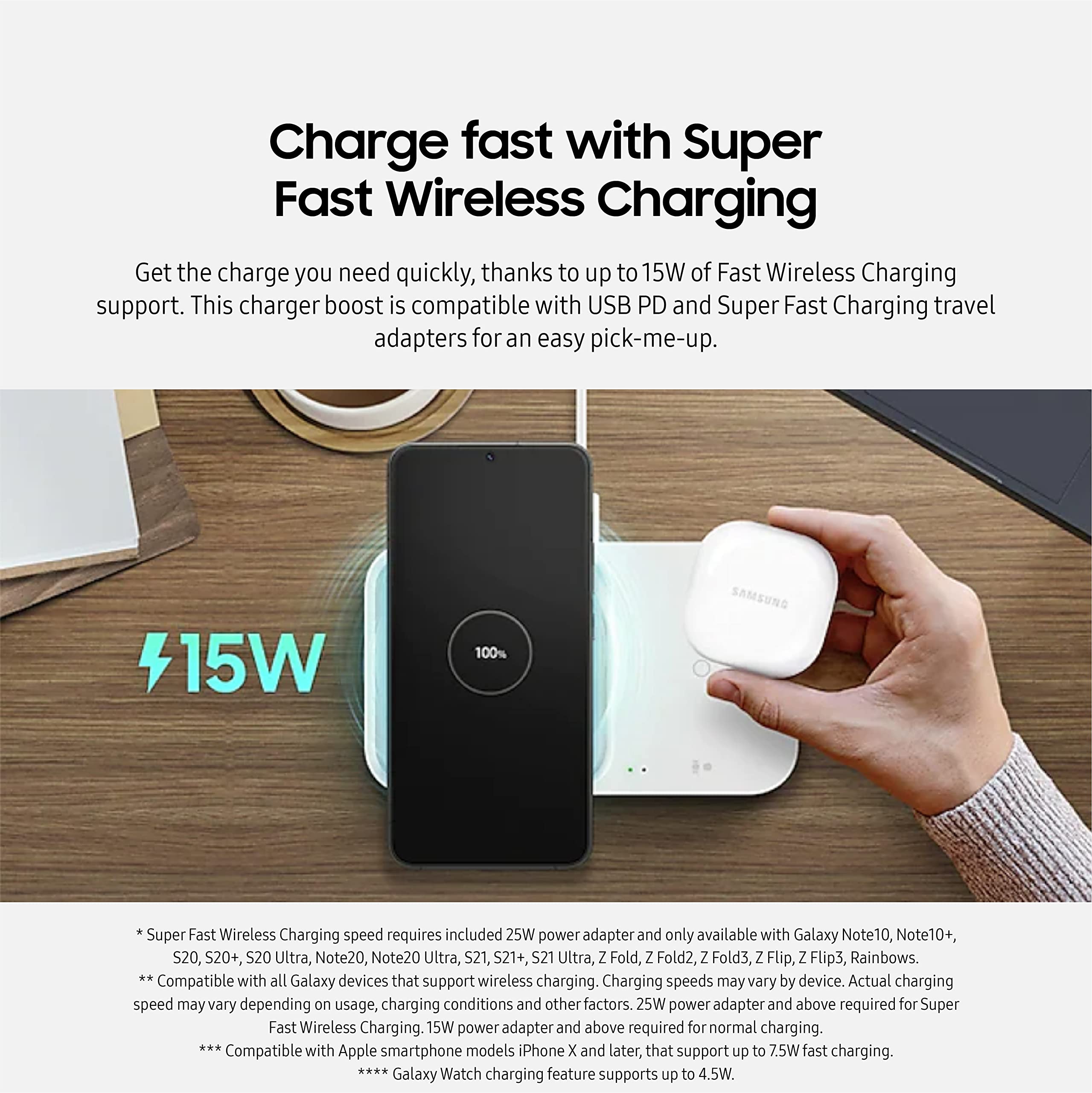 Foto 3 pulgar | Cargador Inalámbrico Samsung Duo De 15 W Con Cable Usb C 2022 Blanco - Venta Internacional.