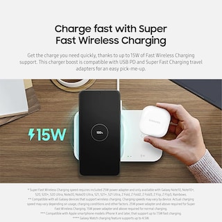 Foto 2 | Cargador Inalámbrico Samsung Duo De 15 W Con Cable Usb C 2022 Blanco - Venta Internacional.