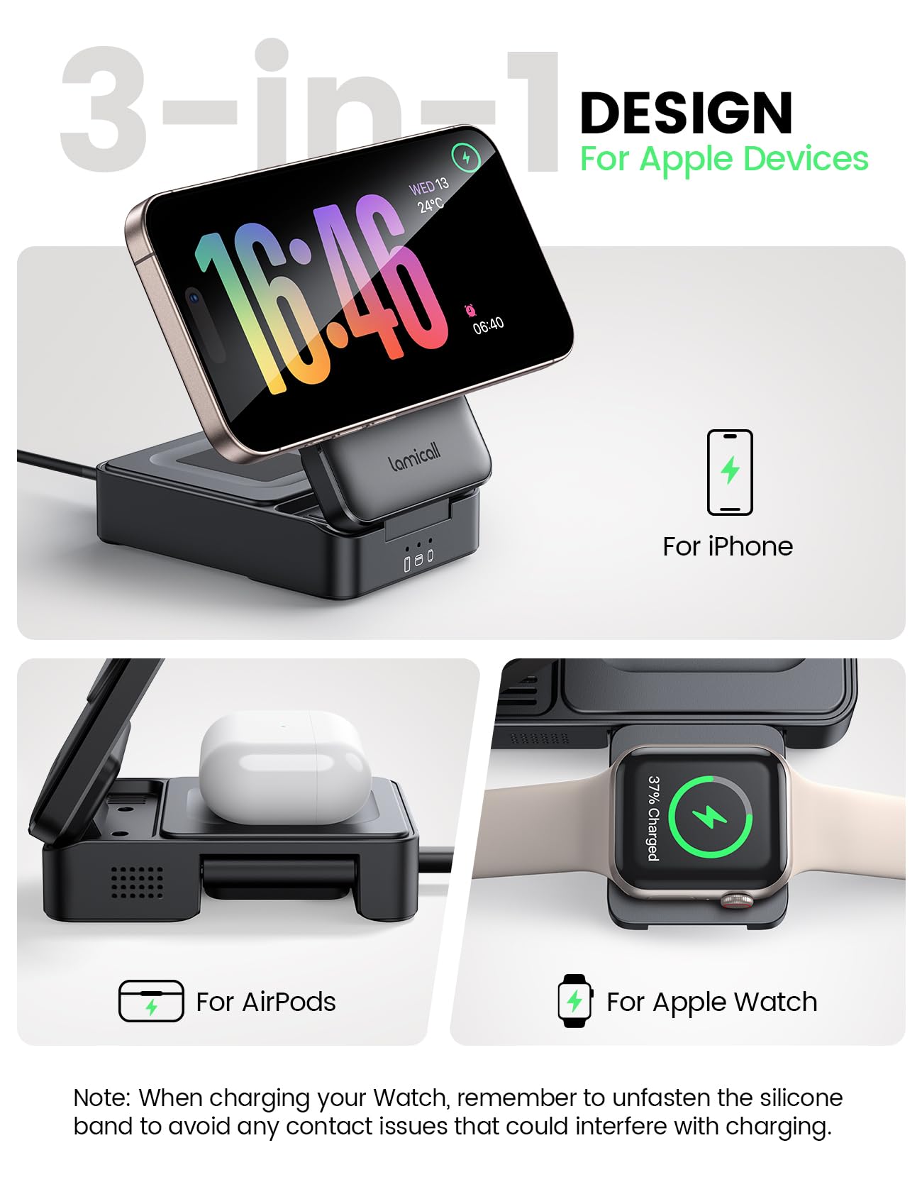 Foto 4 | Estación De Carga Lamicall 3 En 1 Para Apple Con Magsafe - Venta Internacional.