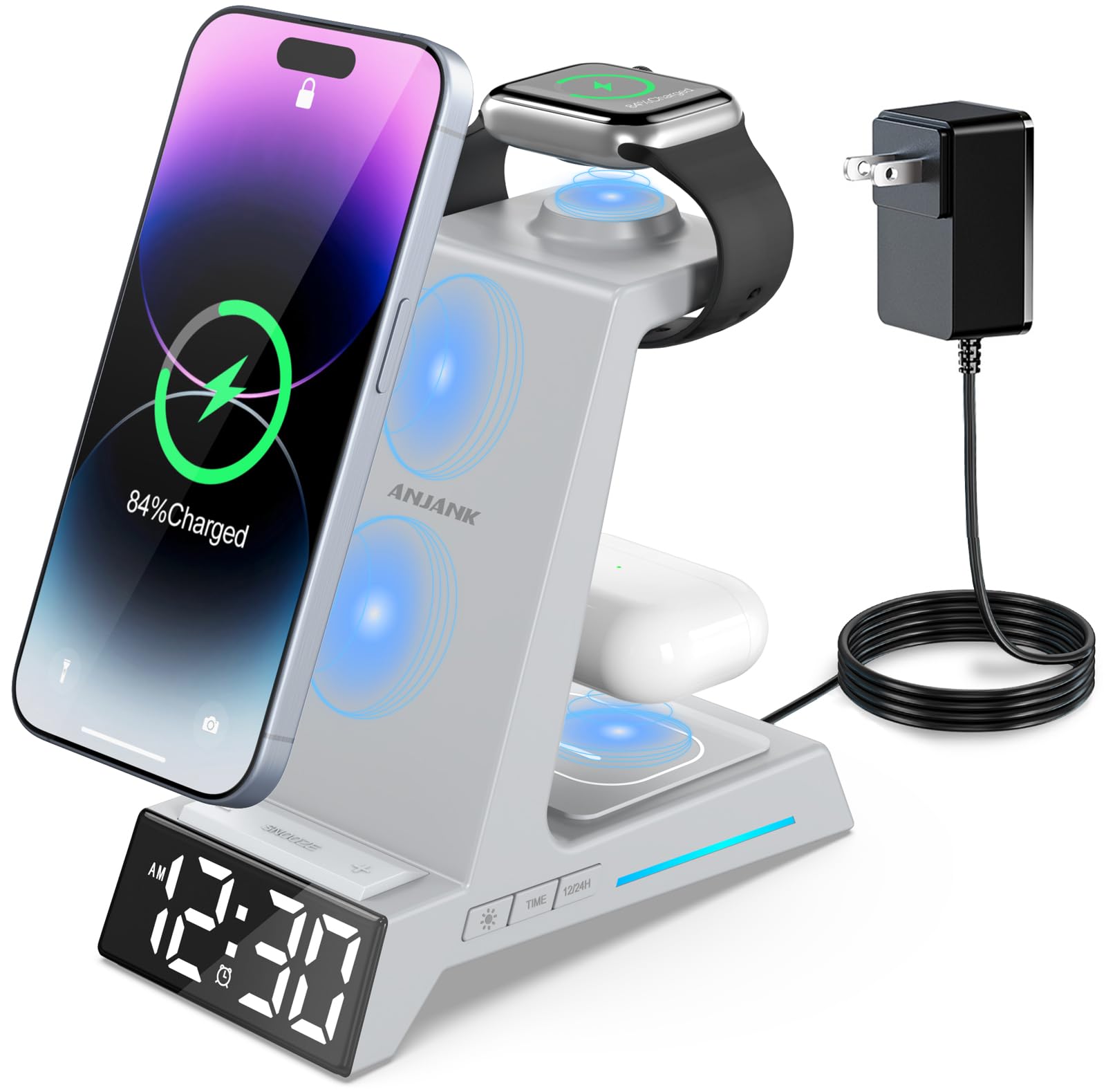 Estación De Carga: Cargador Inalámbrico Anjank Para Iphone Y Reloj - Venta Internacional.