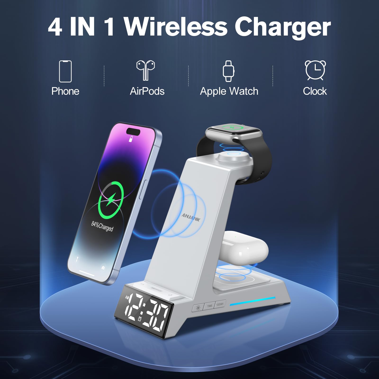 Foto 2 | Estación De Carga: Cargador Inalámbrico Anjank Para Iphone Y Reloj - Venta Internacional.