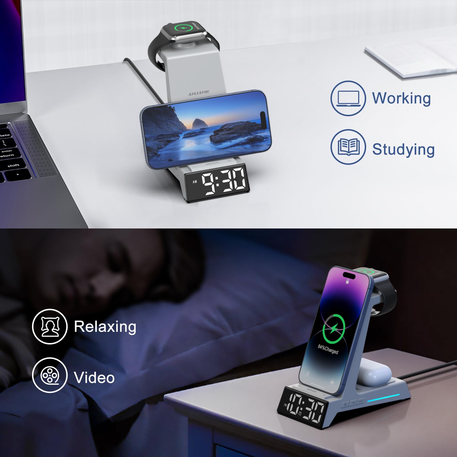 Foto 5 | Estación De Carga: Cargador Inalámbrico Anjank Para Iphone Y Reloj - Venta Internacional.