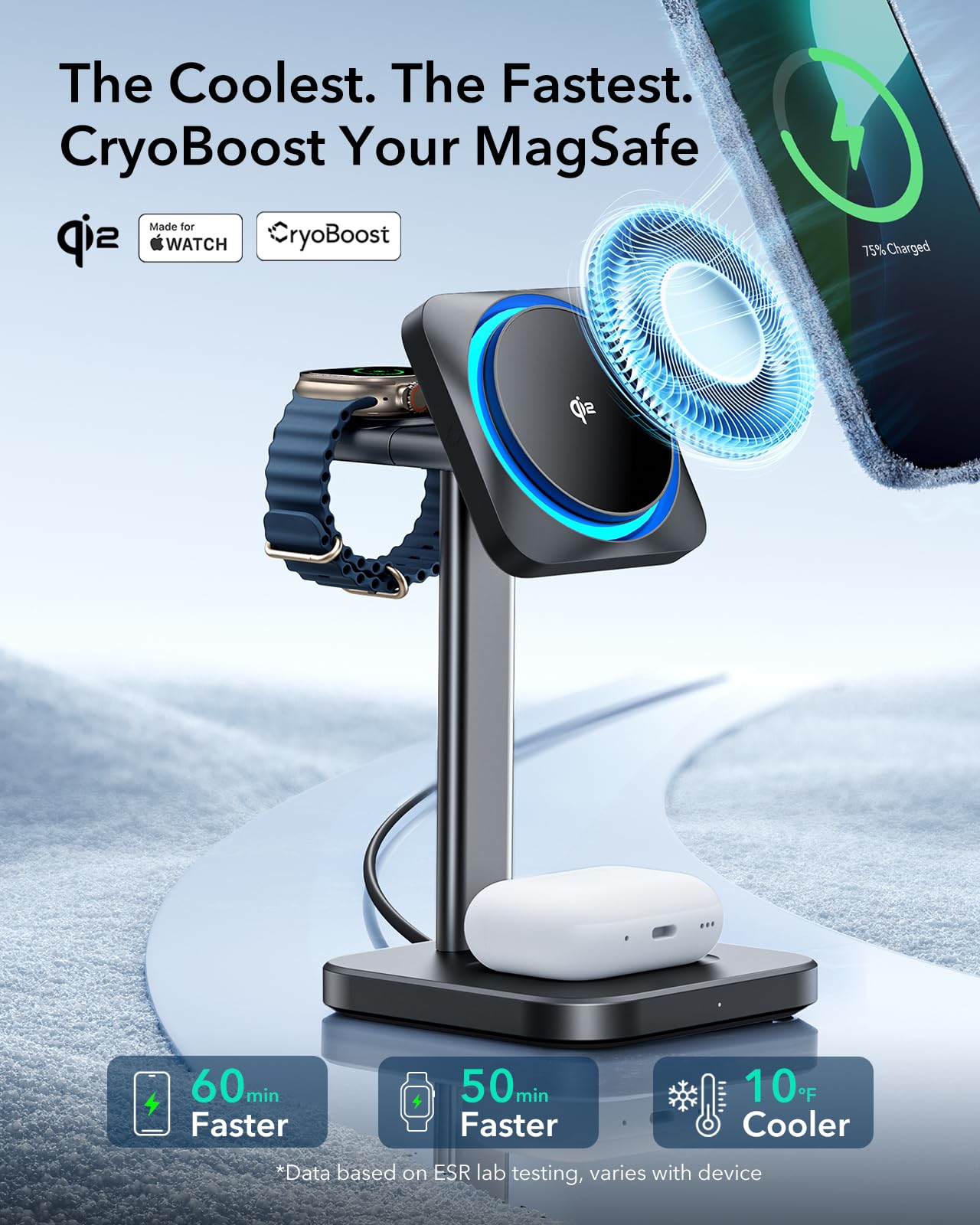 Foto 3 pulgar | Estación de Carga Inalámbrica ESR Qi2 3 en 1 con Cryoboost Black - Venta Internacional