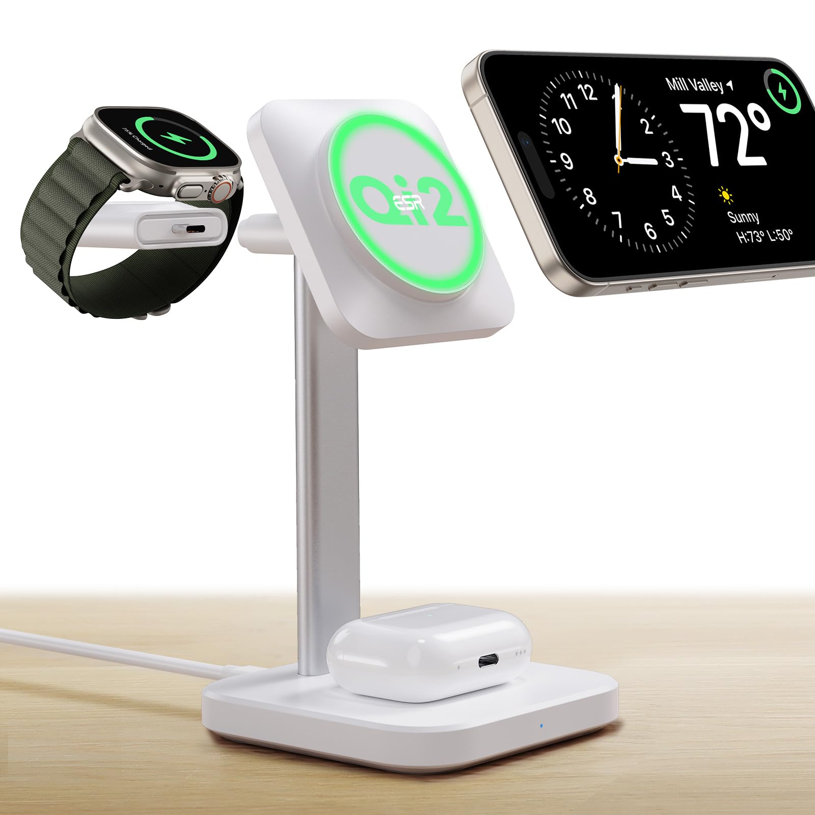 Estación De Carga Inalámbrica Esr Qi2 3 En 1 Apple White - Venta Internacional.