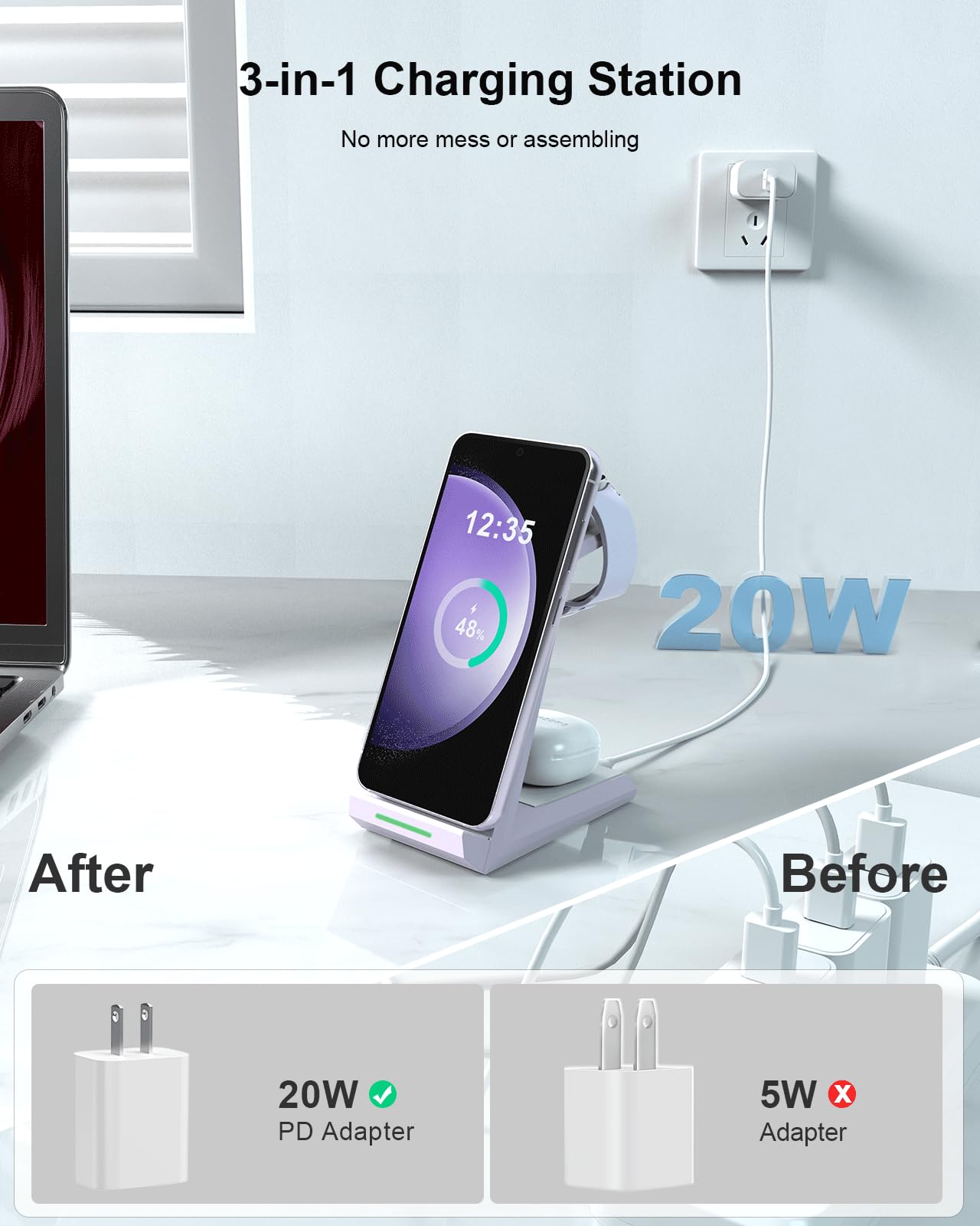 Foto 3 | Cargador Inalámbrico Nanami 3 en 1 para Samsung S24 / S23 Ultra / S22 / S21 - Venta Internacional