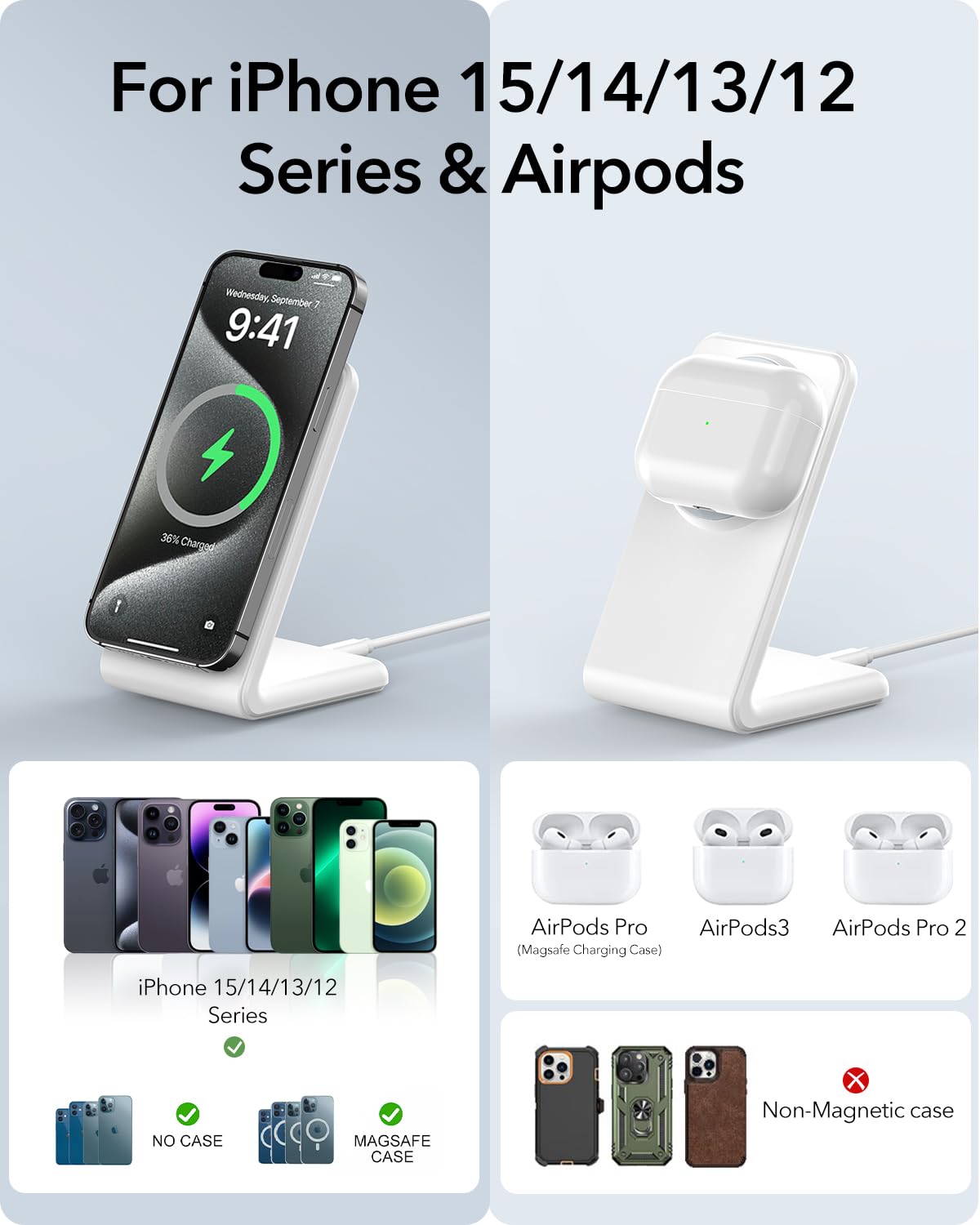 Foto 6 pulgar | Soporte De Cargador Inalámbrico Meifigno Para Iphone Con Adaptador De 20 W X2 - Venta Internacional.