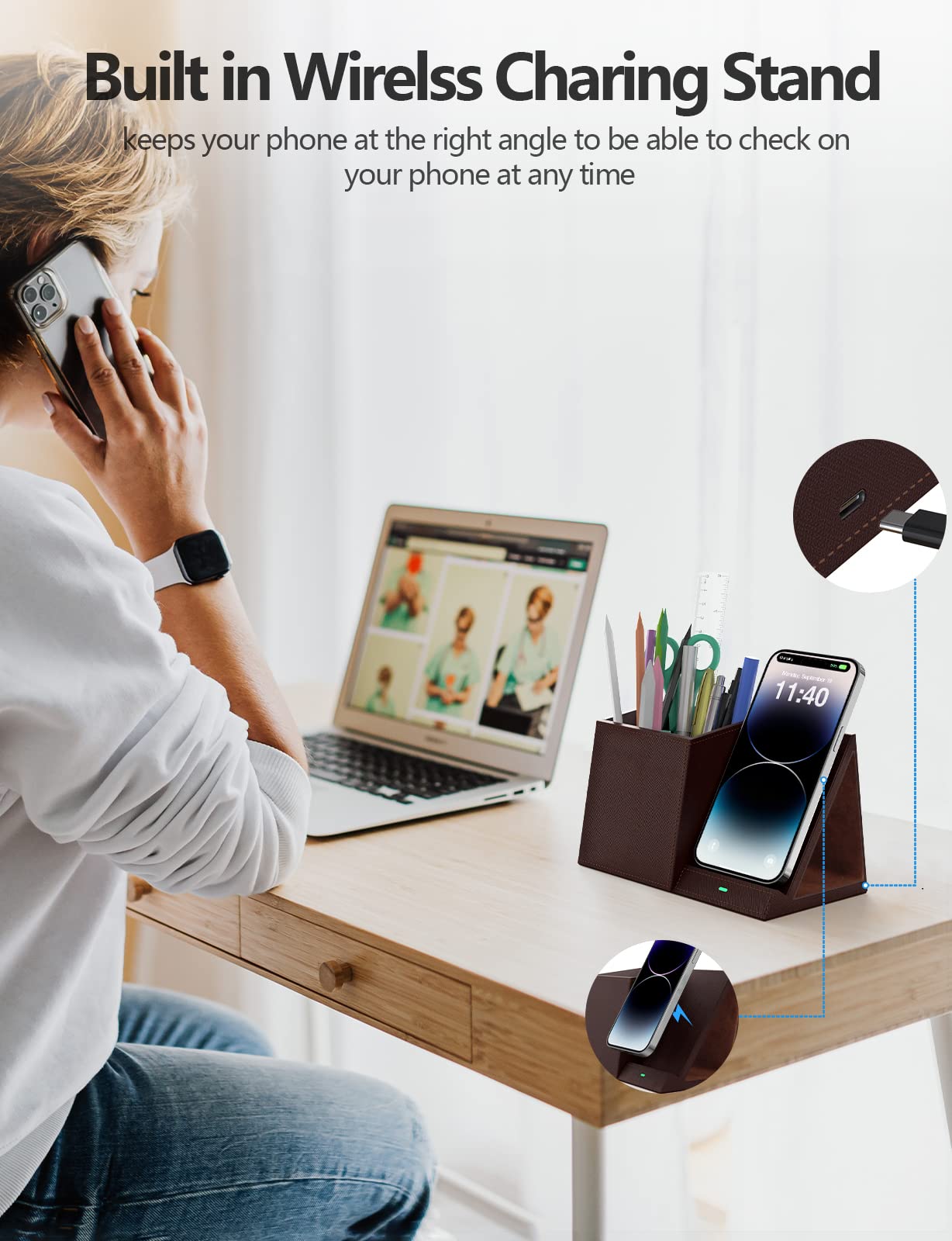 Foto 3 pulgar | Soporte Para Bolígrafos Con Cargador Inalámbrico Compatible Con Iphone - Venta Internacional.