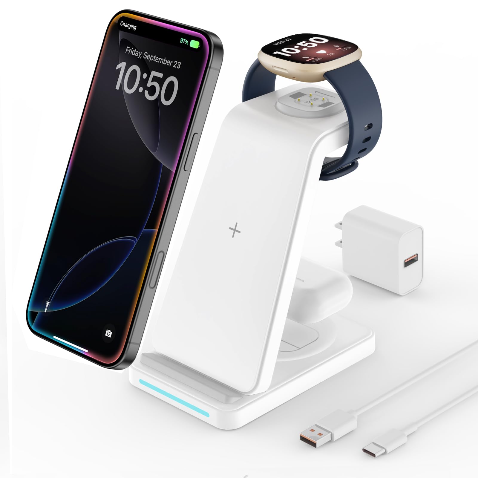 Foto 2 pulgar | Cargador Inalámbrico Joygeek 3 En 1 Para Fitbit Versa 4/3 Y Pixel - Venta Internacional.