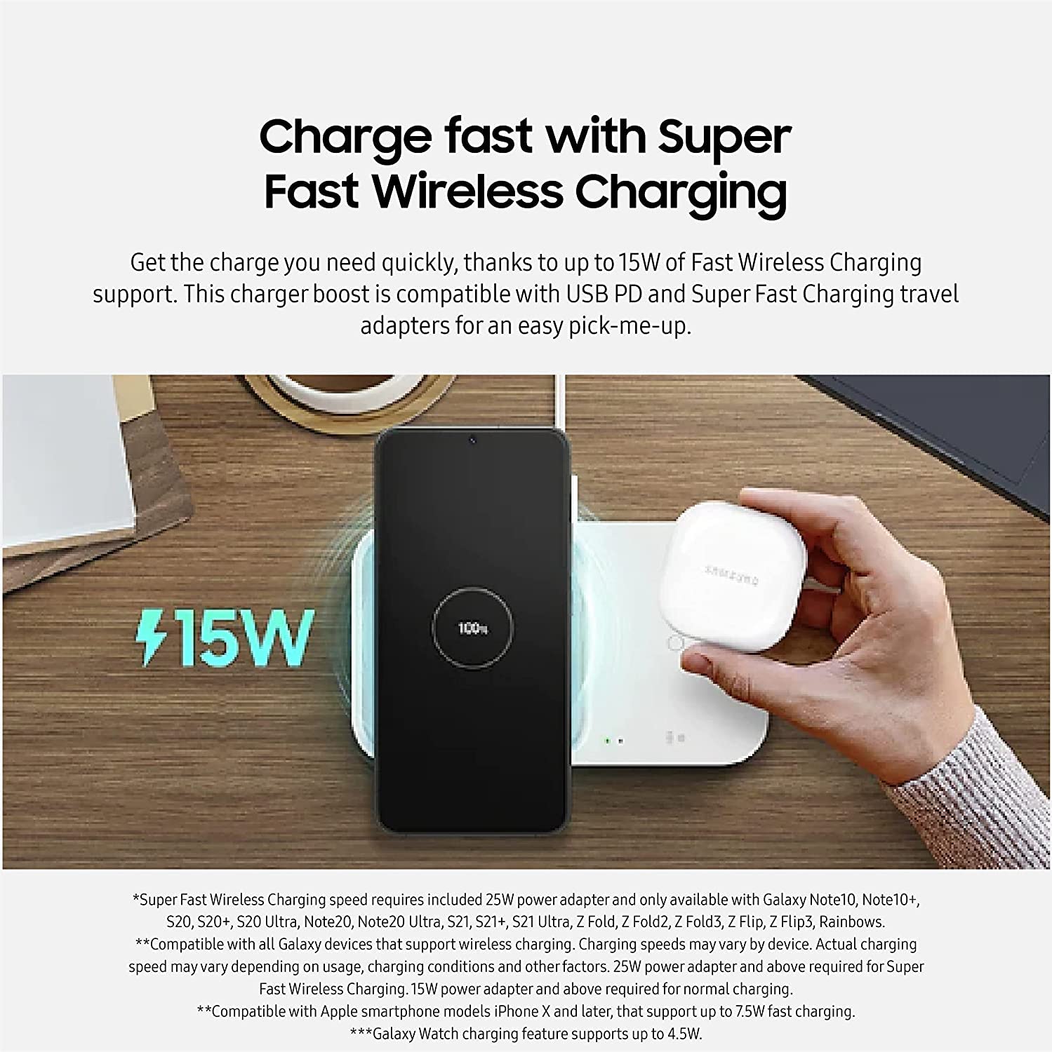Foto 3 pulgar | Cargador Inalámbrico Samsung 15w Duo Black 2022 Con Cable Usb-c - Venta Internacional.