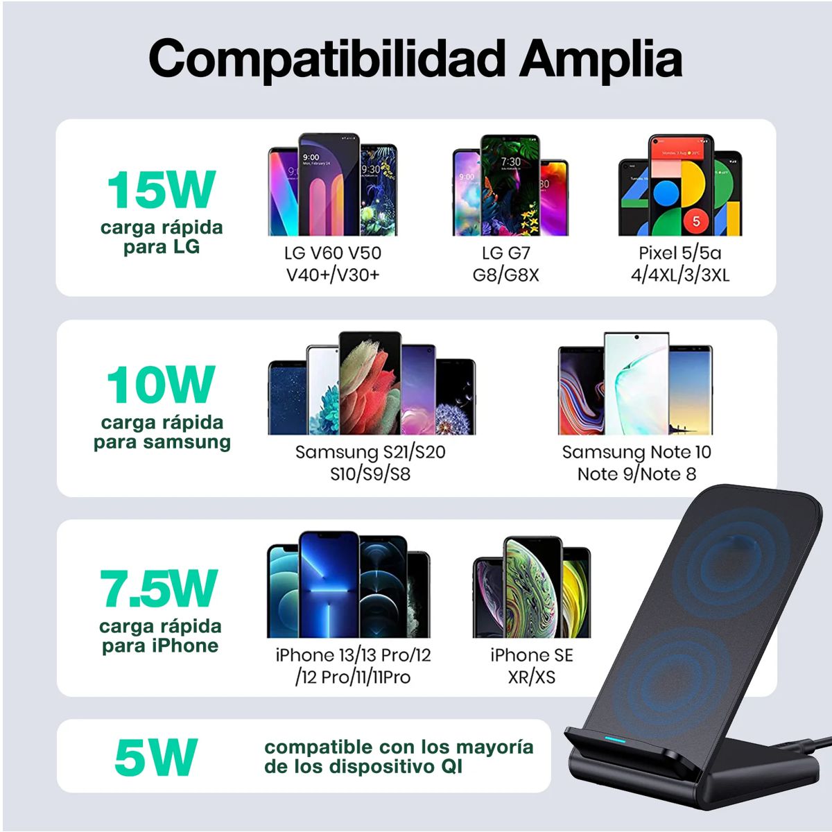 Foto 5 pulgar | Cargador Inalambrico Universal 15w Color Blanco