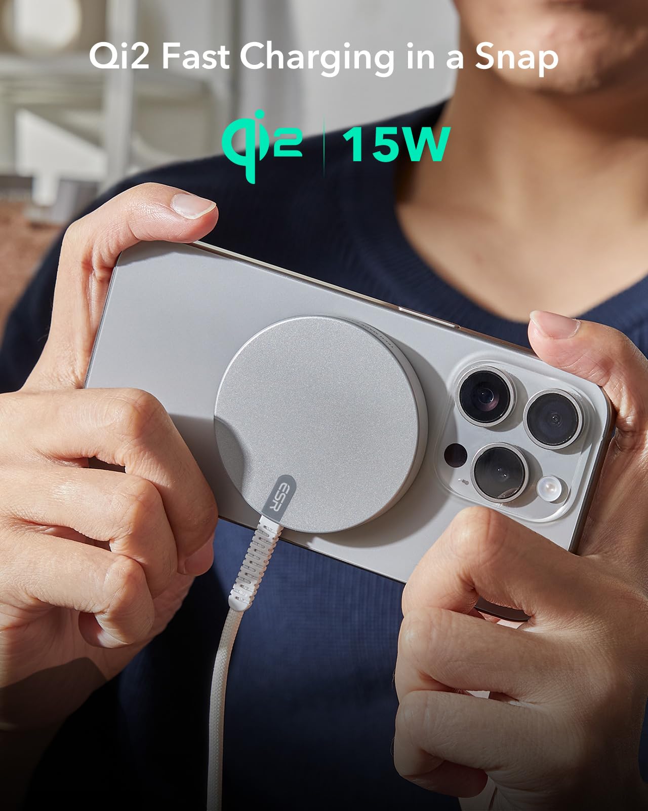 Foto 3 pulgar | Cargador Inalámbrico Esr Halolock Para Qi2 Magsafe 15w Silver - Venta Internacional.