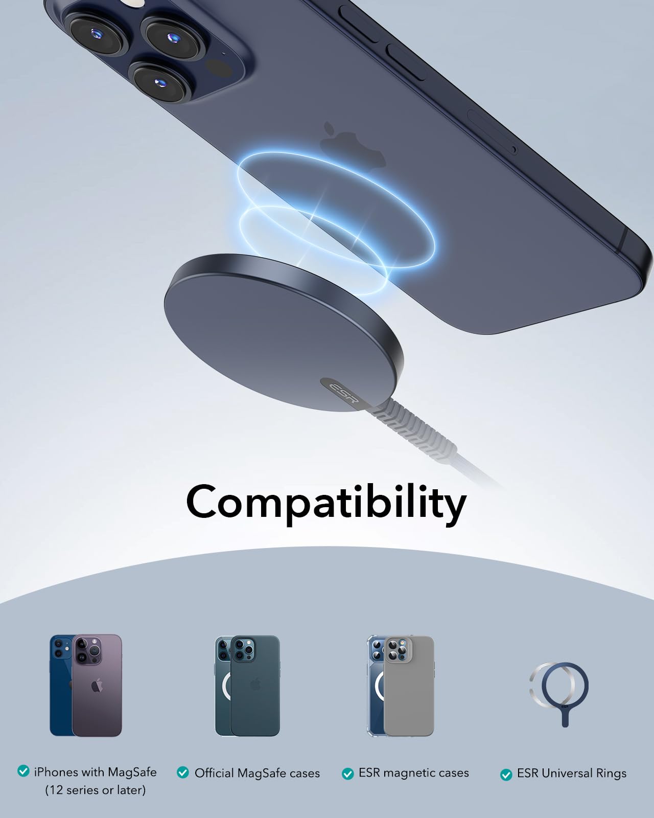 Foto 8 pulgar | Cargador Inalámbrico Esr Halolock Mini 15w Para Iphone Y Airpods - Venta Internacional.