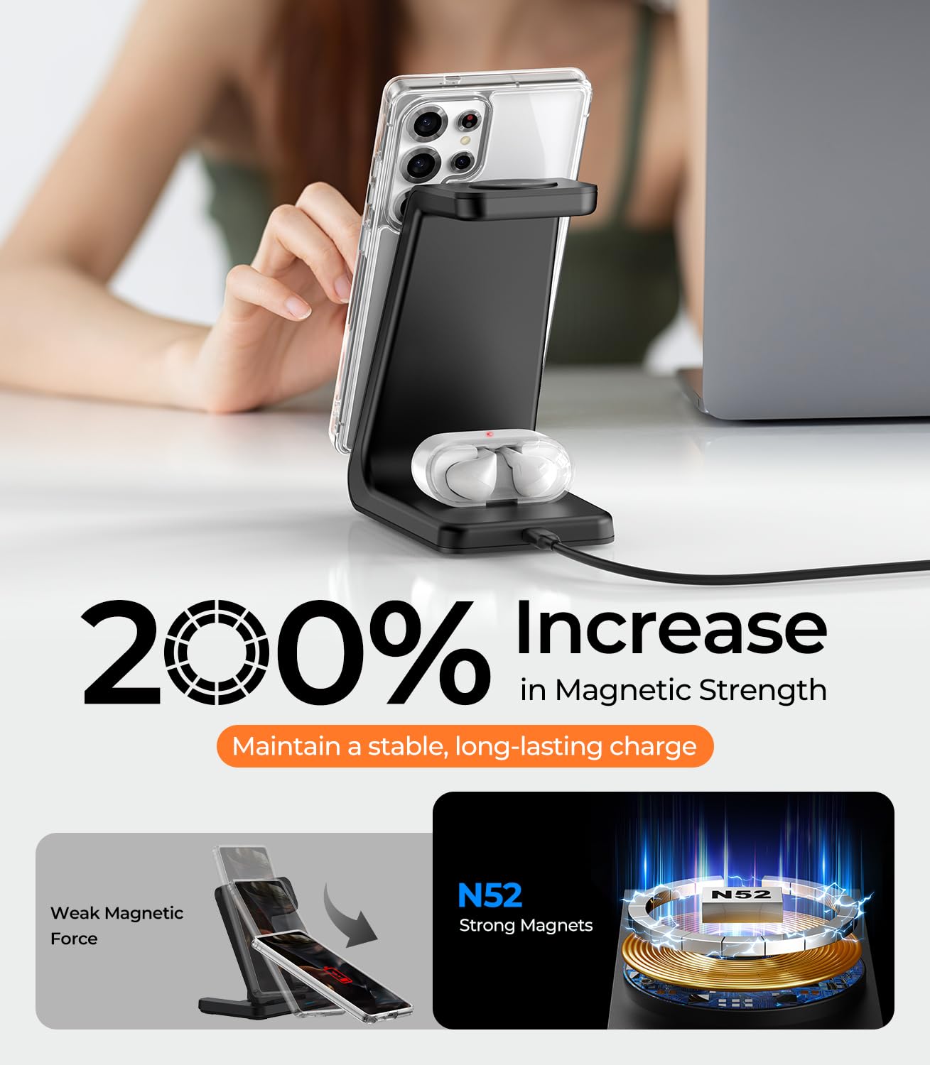 Foto 5 | Cargador Inalámbrico Meifigno 3 En 1 Magnético Para Samsung - Venta Internacional.