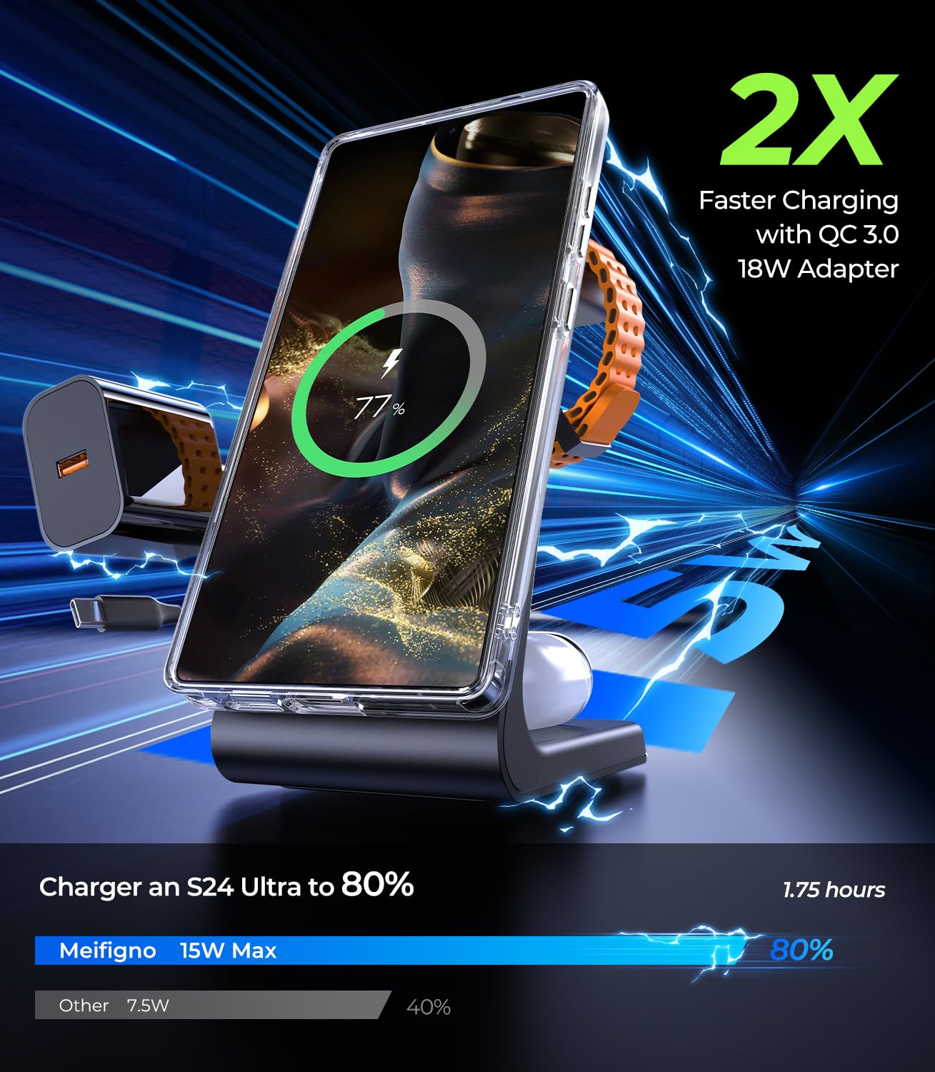 Foto 6 | Cargador Inalámbrico Meifigno 3 En 1 Magnético Para Samsung - Venta Internacional.