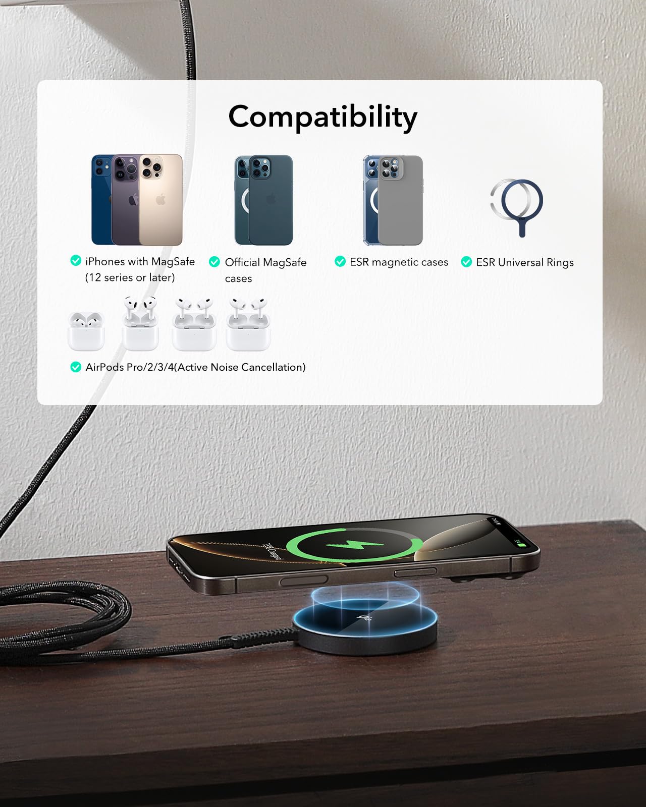 Foto 7 pulgar | Cargador Inalámbrico Esr Halolock 15w Para Iphone, Airpods, Galaxy - Venta Internacional.