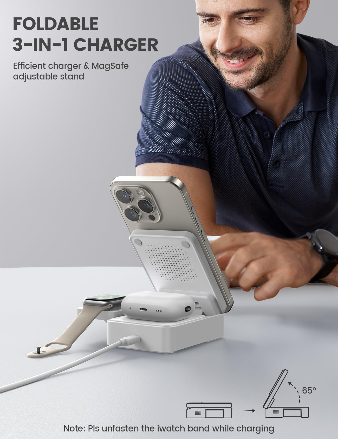 Foto 7 pulgar | Estación De Carga Lamicall 3 En 1 Para Apple Con Magsafe White - Venta Internacional.