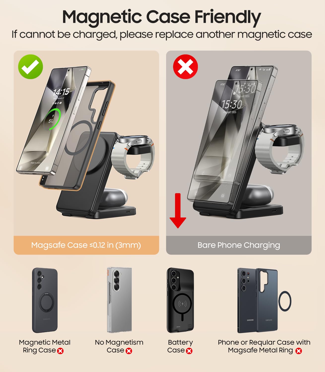 Foto 4 pulgar | Cargador Inalámbrico Meifigno 3 en 1 Magnético Plegable para Samsung - Venta Internacional