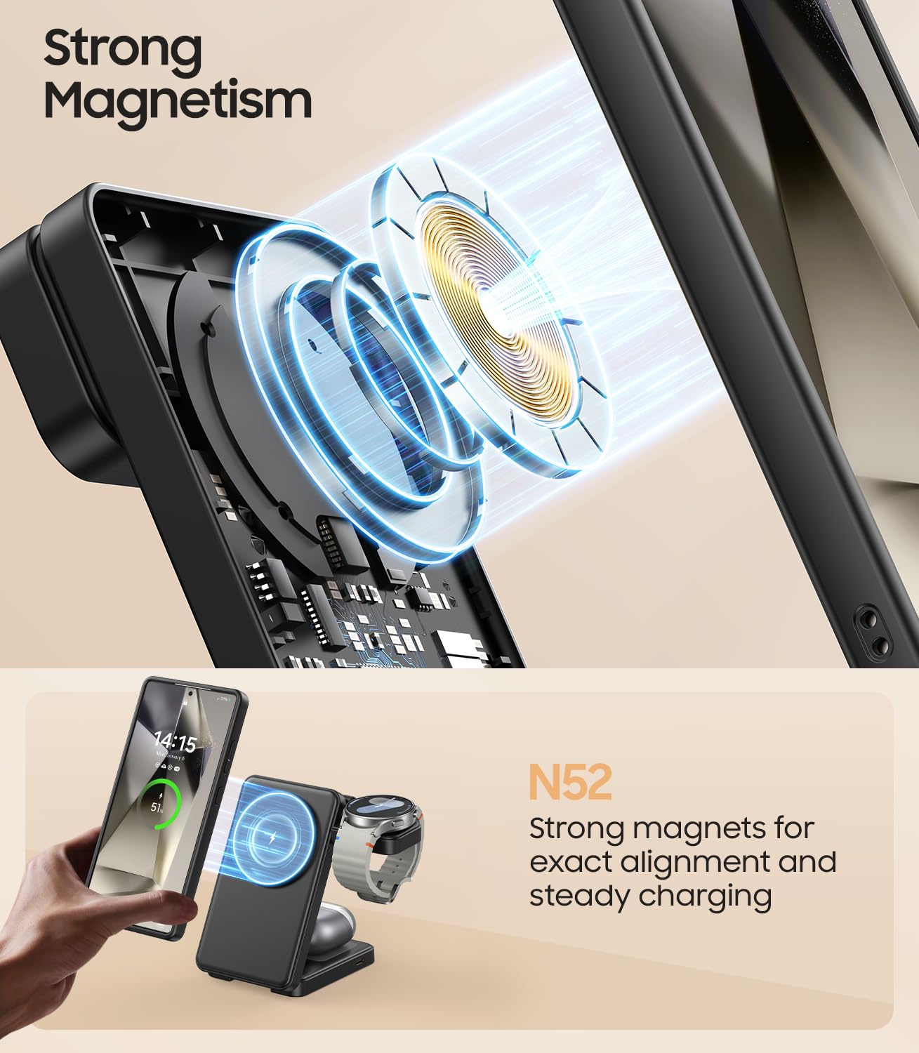 Foto 7 pulgar | Cargador Inalámbrico Meifigno 3 en 1 Magnético Plegable para Samsung - Venta Internacional