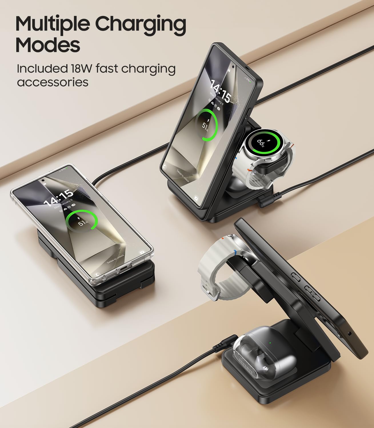 Foto 8 pulgar | Cargador Inalámbrico Meifigno 3 en 1 Magnético Plegable para Samsung - Venta Internacional
