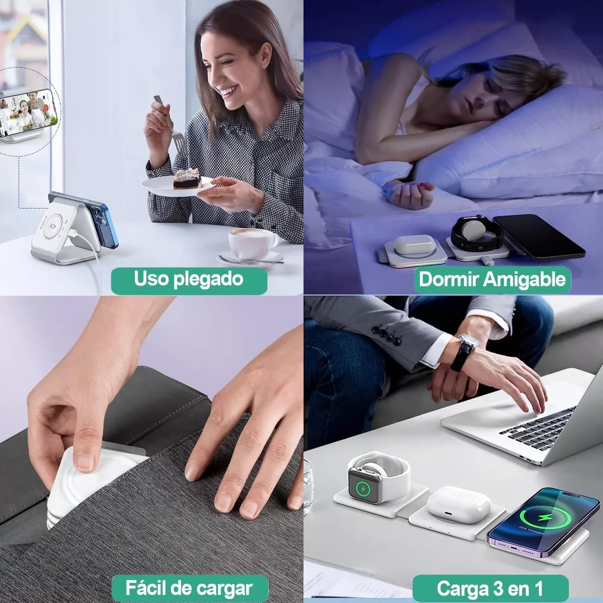 Foto 3 | Argador Inalámbrico 3 En 1 Carga Rápida Para Iphone Samsung Eo Safe Imports Esi-11757-1 Blanco