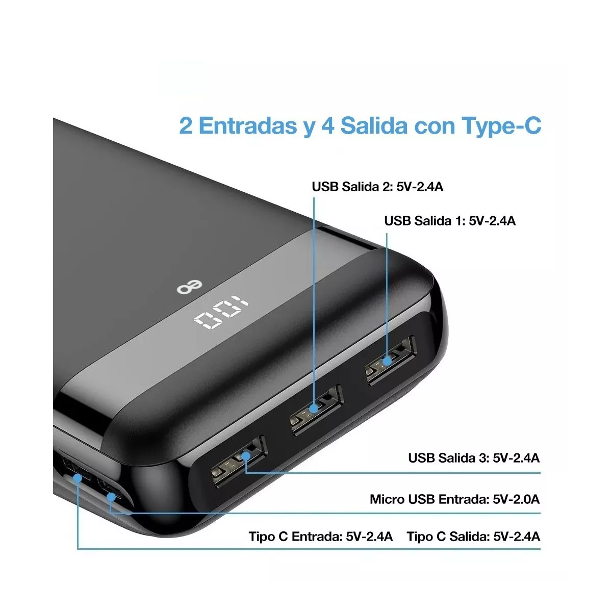 Foto 4 pulgar | Powerbank Carga Rapida-30000mah Led Con Triple Salida Eo Safe Imports Esi-4826-1 Negro