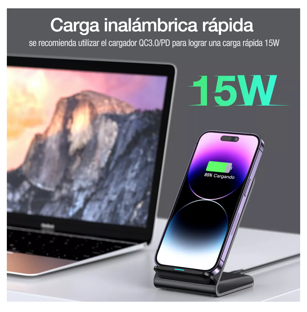 Foto 3 pulgar | Cargador Inalámbrico 15w, Soporte Del Celular, Para Iphone Negro Belug