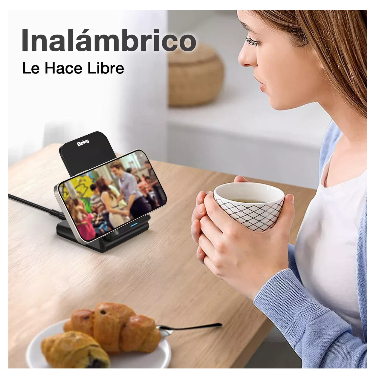 Foto 6 pulgar | Cargador Inalámbrico 15w, Soporte Del Celular, Para Iphone Negro Belug
