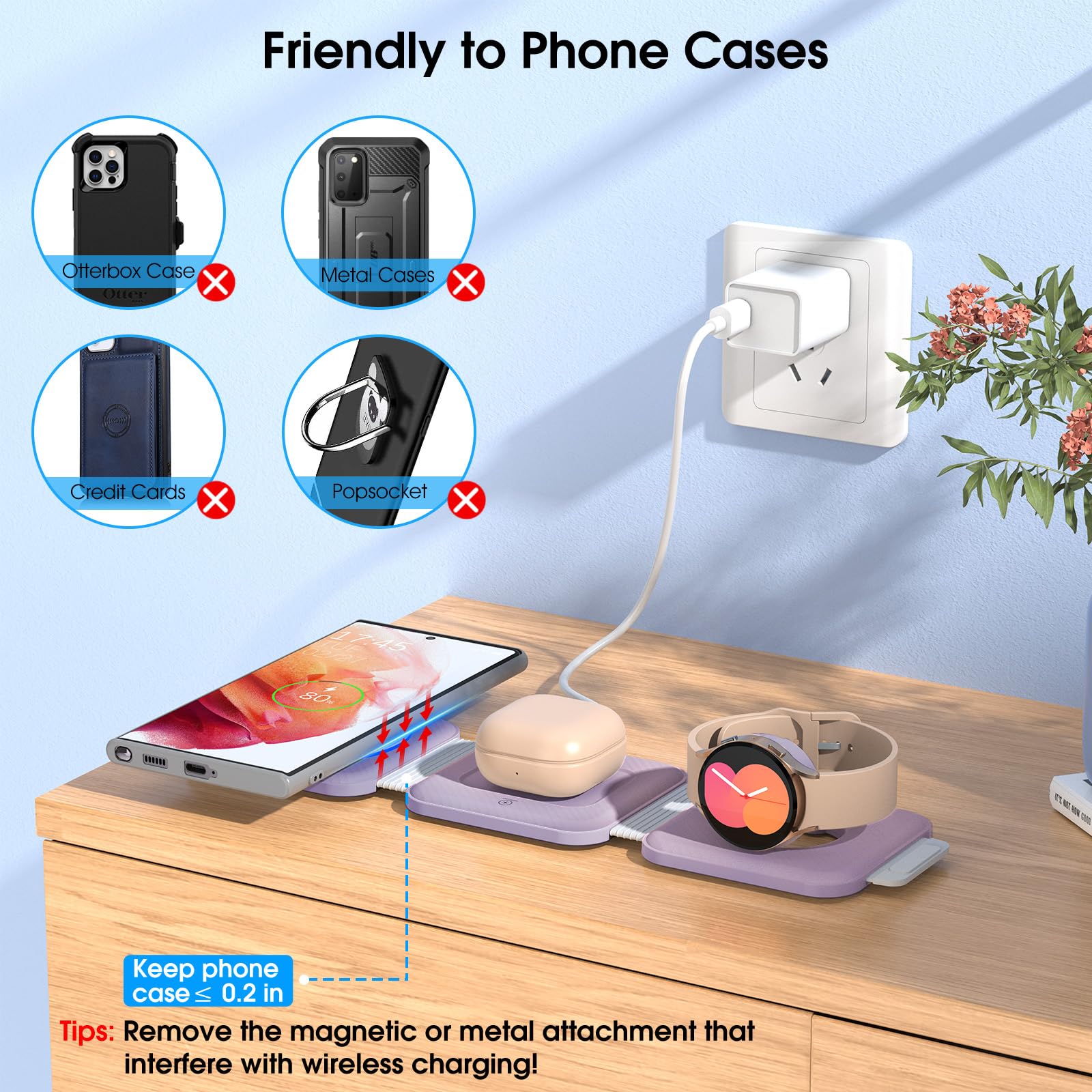 Foto 3 | Estación De Carga Inalámbrica Earteana Pocket Para Samsung Purple - Venta Internacional.