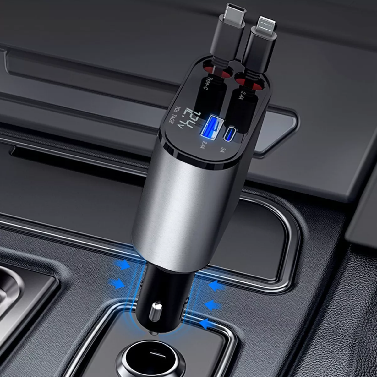 Foto 4 pulgar | 4 En 1 Cargador Retráctil De Coche De Carga Rápida De 100w Eo Safe Imports Esi-16176-1 Gris