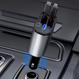 Foto 3 | 4 En 1 Cargador Retráctil De Coche De Carga Rápida De 100w Eo Safe Imports Esi-16176-1 Gris