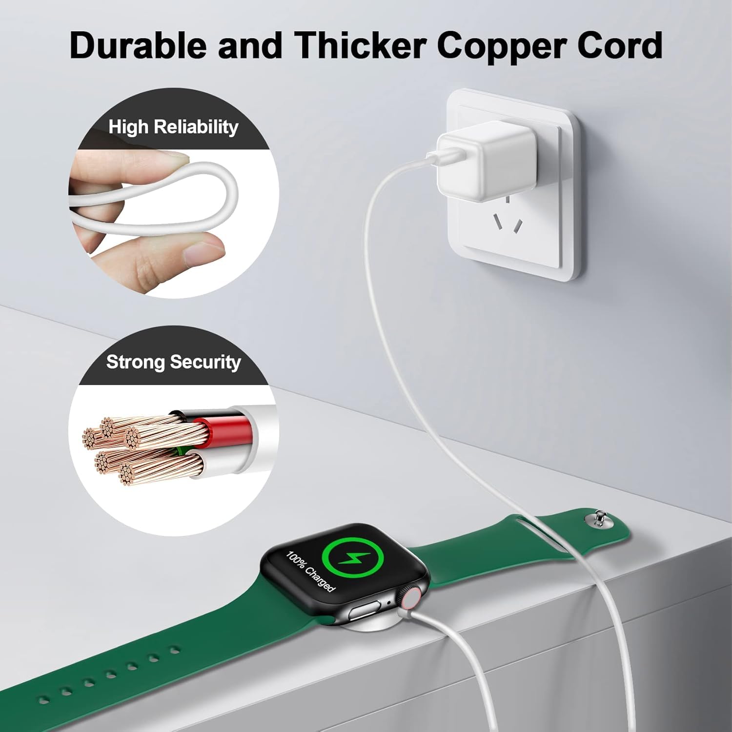 Foto 6 pulgar | Cargador Para Apple Watch, Cable Magnético De Carga Rápida De 2 M, Blanco - Venta Internacional.